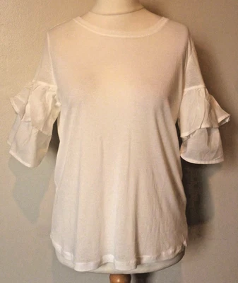 H&M Flounce Sleeved Top Womens Jersey Small 8/10 Uk BNWT RRP £16.98 White - Image 1 of 4