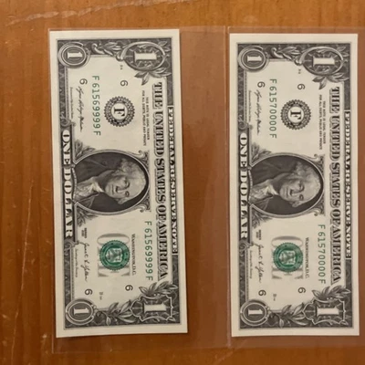 “Uncirculated $1 Pair – Ending 0000 & 9999 – Fancy Serial Numbers”  Consecutive - Image 1 of 4