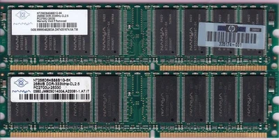 512MB 2x256MB PC-2700 NANYA DDR-333 NT256D64S88B1G-6K HP 335174-001 DDR1 RAM KIT - Image 1 of 2