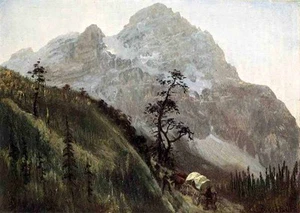 Art Oil painting Western Trail the Rockies Oxcart in mountains hand painted art - Picture 1 of 1