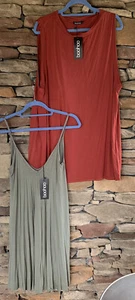 NWT 2 BOOHOO WOMEN'S DROP ARMHOLE T SHIRT DRESS Terracotta sz 8 Green Sleeveless - Picture 1 of 12