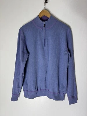 robert talbott Large Blue Purple Stripe Mock 1/4 Zip Sweater Cotton Cashmere - Image 1 of 4
