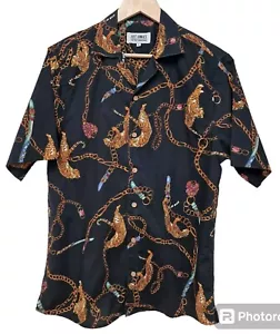 Just Junkies Chain Tiger Print Shirt Size M Black Orange - Picture 1 of 18