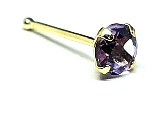 Amethyst Gold Nose Stud 9k Gold 3mm Devotion Gemstone 22g (0.6mm) Ball End Stud - Picture 1 of 12