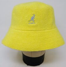 Rare Vintage KANGOL Spell Out Kangaroo Fleece Bucket Hat Cap 2000s Yellow Size S