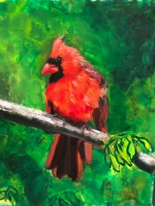 Cardinal Red Bird Fine Art Print From Painting 5"x7" Poster, Picture, Wall Art - Picture 1 of 3
