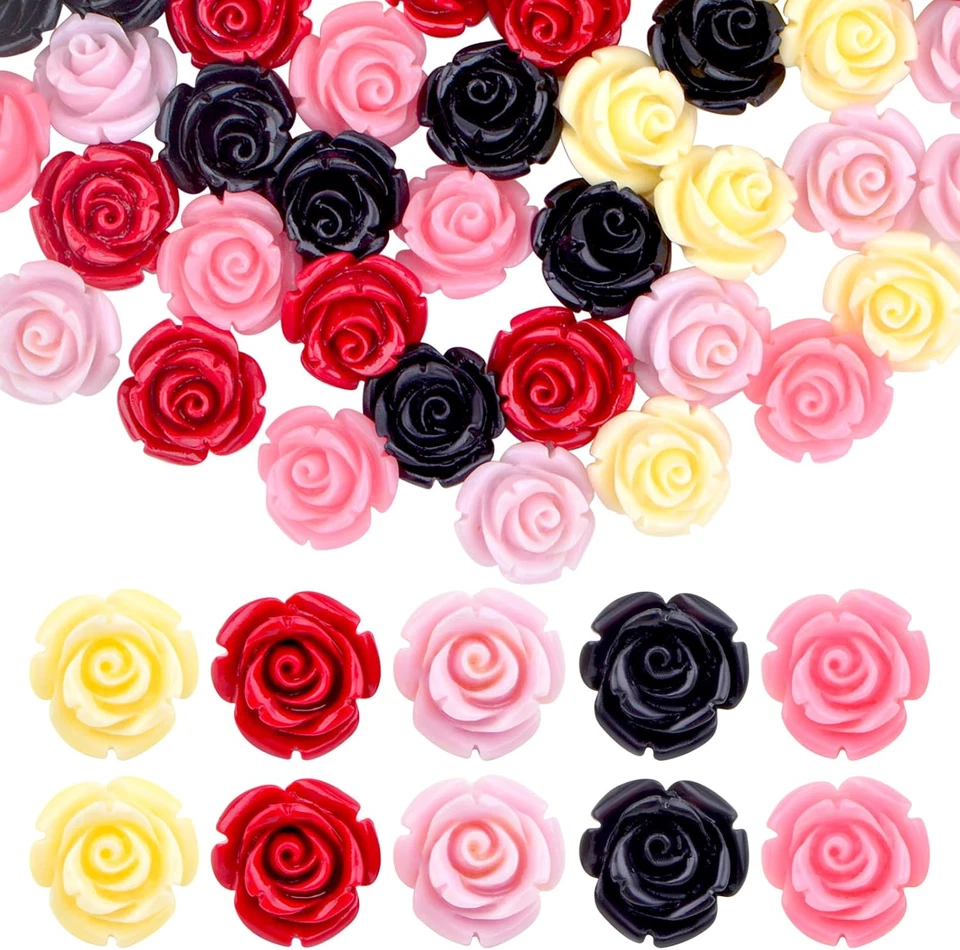 50 Pieces 12 Mm Rose Flower Beads Assorted Synthetic Coral Roseflower Loose Craf - Image 1 of 4
