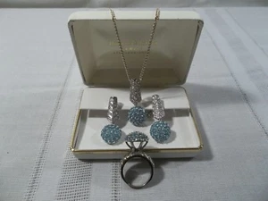 Stunning Sterling Silver Topaz and Glass Set with Necklace, Ring and Earrings - Picture 1 of 12