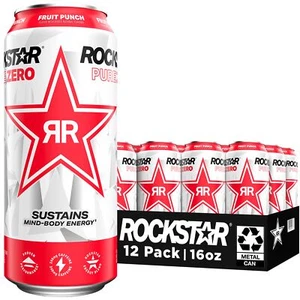 Rockstar Pure Zero Energy Drink Fruit Punch 16oz Pack of 12 Sugar Free - Picture 1 of 8
