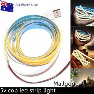 USB 5V COB LED Strips Light Flexible Tape Home DIY Lighting Warm Cool White 1-5M - Picture 1 of 27
