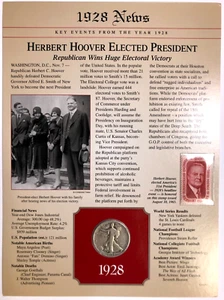 1928 News & Key Events HERBERT HOOVER ELECTED 1928 S Liberty Walking Half Dollar - Picture 1 of 4