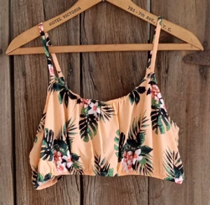 No Boundaries Crop Top Orange Floral Sleeveless Bralette Summer Jr L (11-13) - Picture 1 of 8