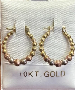 Ausgefallene echte 10 Karat dreifarbige Gold-Ohrringe - Bild 1 von 2