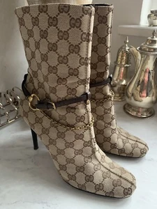 Authentic Gucci GG Monogram Marmont Ankle Length Fabric Heeled Boots UK 7 EU 40 - Picture 1 of 13