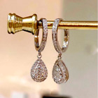 1Ct Round Cut Genuine Moissanite Drop & Dangle Earrings 14K White Gold Plated