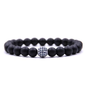 Moda Alta Calidad Piedra de Lava Cuentas y Pelota de Plata Circonial Hombres Dije Pulseras Regalo - Imagen 1 de 4