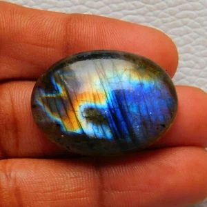 39 Karat mehrfach auffälliger natürlicher Labradorit ovale Form loser Stein Cabochon - Bild 1 von 3