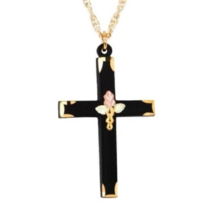 Landstrom's Black Hills Gold Black Powder Coated Cross 12K Trim G L06008 - Picture 1 of 1