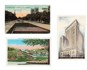 Lot of 3 Milwaukee Wisconsin Vintage PCs Floral Flag, Sunken Garden, Hotel - Picture 1 of 7