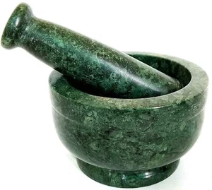 Green Marble Mortar and Pestle Spice Mixer Set Green 4 inches A1 - Picture 1 of 3