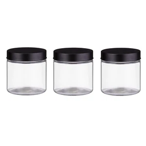Set Of 3 Glass Tea Coffee Sugar Jars Canisters with Black Lid Kitchen Storage - Picture 1 of 2