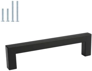 [H21]Black Cabinet Pulls Square Black Drawer Pulls 4 Inch Hole Centers - Picture 1 of 1