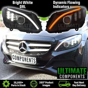 LED DRL Headlights Mercedes C Class 2014-2018 W205 S205 Black Dynamic Indicators - Picture 1 of 14