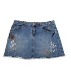 Mini jupe vintage limitée too filles paillettes en denim bleu blanchi taille 14,5