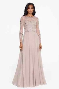 Xscape 33174X Mason Damen-Chiffonkleid Langarm Perlen taupe Größe 8 neu mit Etikett - Bild 1 von 7