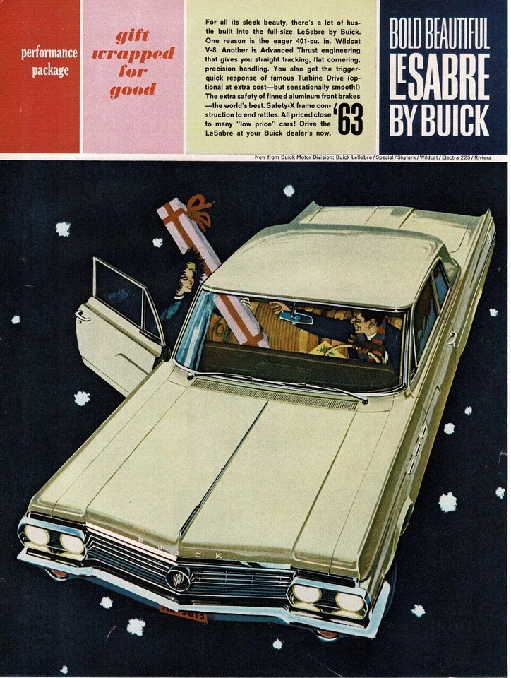 1963 BUICK Le Sabre White 2-door Coupe Gift Wrapped For Good art Vintage Ad - Image 1 of 1