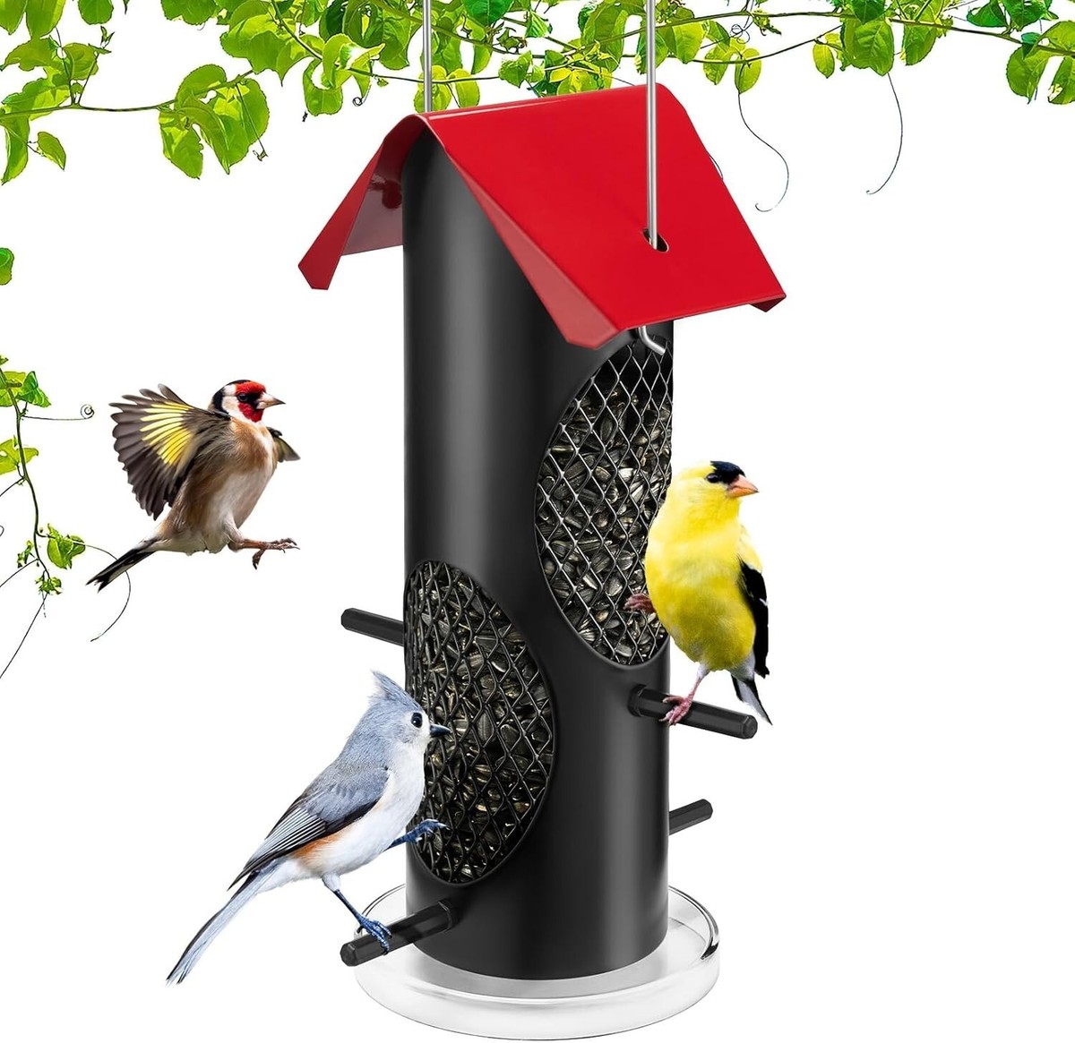 Comedero Colgante De Metal Para Pájaros - Ideal Para Semillas, Cacahuetes O Bolas De Grasa