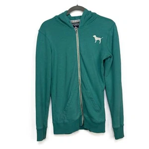 PINK XS Teal Full Zip Hoodie Y2K Style Dog Logo Victoria Secret - Picture 1 of 11