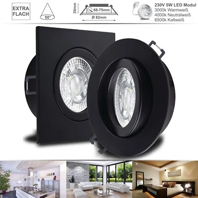 Led Einbaustrahler flach Spot 230V Einbau Strahler Deckenstrahler Set 5W 50° NER - Bild 1 von 4