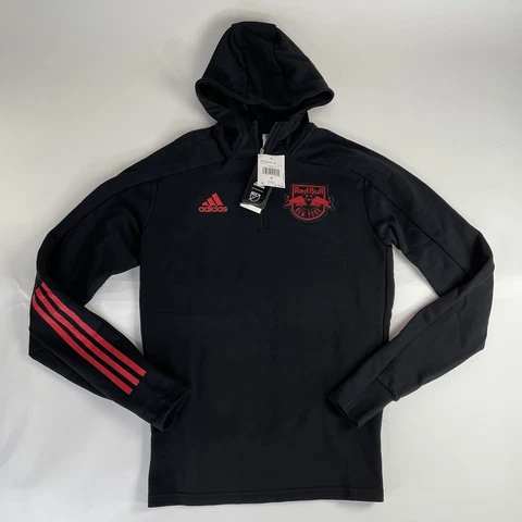 New York Red Bulls Jacket Small Mens Adidas MLS 1/4 Zip Hooded 3 Stripes FI1440 Cover