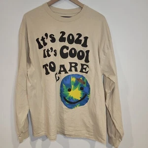 Lonely Ghost Cool To Care Club T Shirt LS XXL Beige Graphic Print Smiley Face - Picture 1 of 6