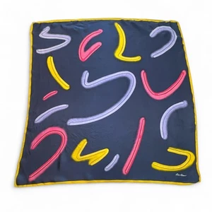 Vintage Bill Blass Abstract Print Silk Scarf, Navy Blue w/ Neon Accents 31x31 - Picture 1 of 6