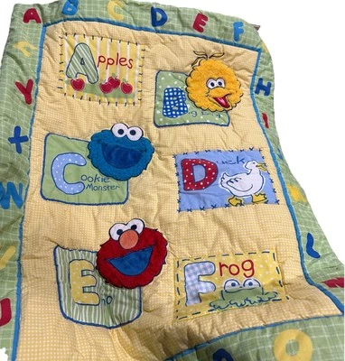 Vintage Big Bird Baby Crib Blanket  Sesame Street Cookie Monster Elmo Fuzzy Face - Image 1 of 4
