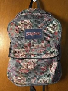 JanSport 19” Mesh Pack Backpack Women's Girls Floral Gym School Grey Bouquet - Picture 1 of 8