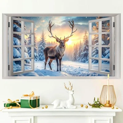 Pegatinas de pared de invierno 3D falsas ventanas pegatinas de pared calcomanías de pared de Navidad pelar  Foto 1 de 4