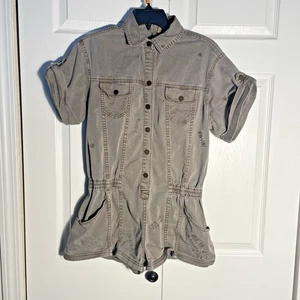 BCBGMAXAZRIA Romper Women Extra Small Brown Denim Snaps Distressed Grunge Pocket - Picture 1 of 11