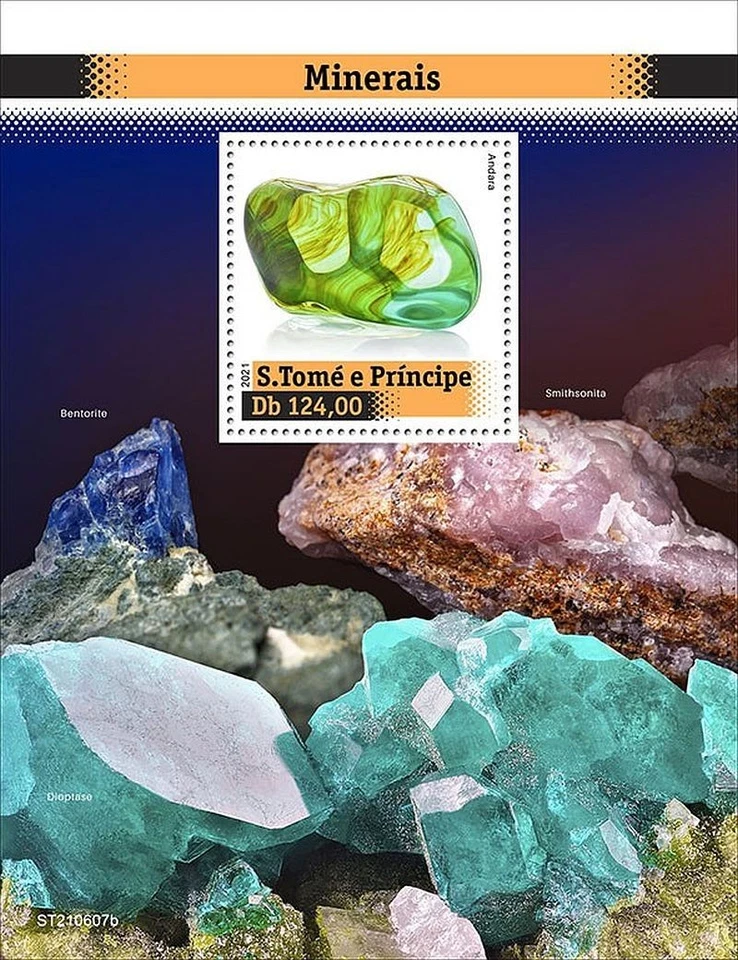 MINERALS Crystals/Stones/Rocks GEOLOGY MNH 1v-Stamp Sheet #20 (2021 Sao Tome) - image 1 of 1