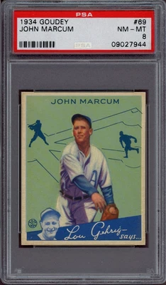 1934 Goudey #69 John Marcum PSA 8 - Image 1 of 2
