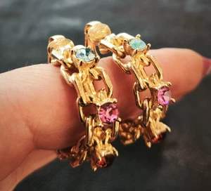 orecchini vintage americani anni 60 dorati con cristalli - vtg earrings - Imagen 1 de 4