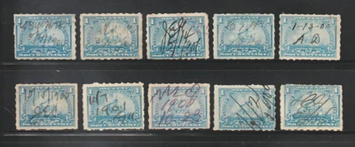 Scott # R163p, Used, 1¢ Documentary Battleship, 10 Different Manuscript Cancels - Image 1 of 2