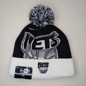 Brooklyn Nets New Era Kinder Winter Mütze Mütze Strick Beanie Bündchen Bommel NBA schwarz weiß - Bild 1 von 9