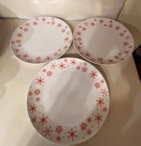 speiseteller royal norfork. Rote Schneeflocken Weiß Porzellan 3er Set Weihnachten - Bild 1 von 5