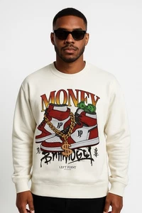 Left Point Sweatshirt Money Sneakers Graffiti Rhinestones Y2K 90s Streetwear 3XL - Picture 1 of 14
