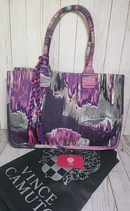 Borsa tote Vince Camuto ORLA nappa tela viola marmo oasi ottime condizioni! - Foto 1 di 16