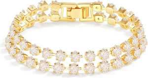 Brazalete de tenis enchapado en oro de 14K para mujer - diseño clásico de eslabones de circonita cúbica (chispa de terciopelo) - Imagen 1 de 4