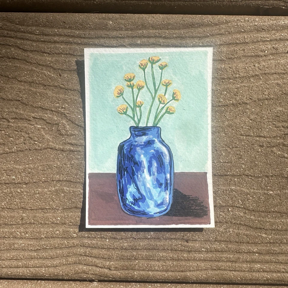 Tarjeta de arte de pintura gouache flores originales Aceo en florero Foto 1 de 1